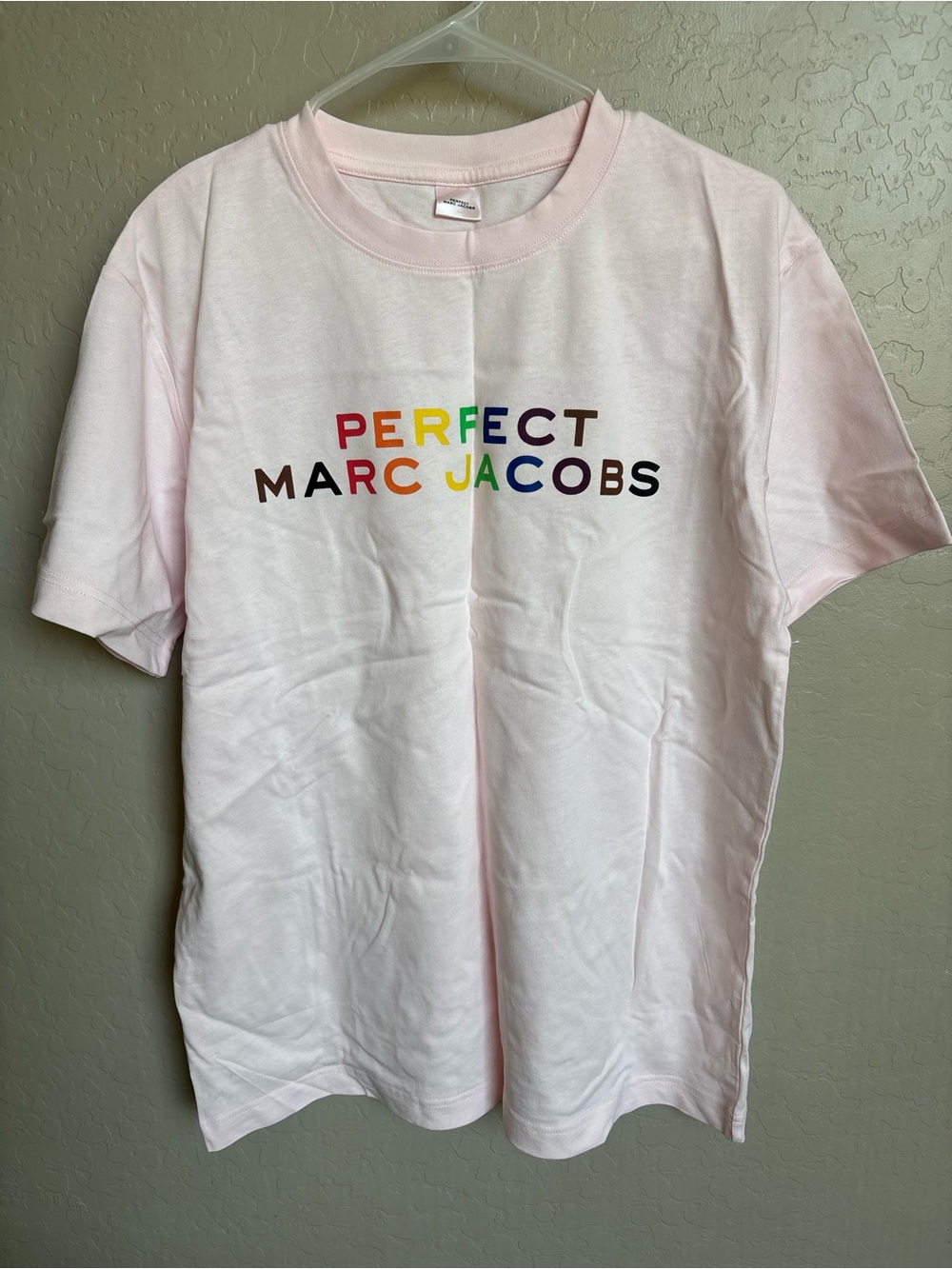 Marc Jacobs Light Pink Tee with Rainbow 'Perfect' Logo